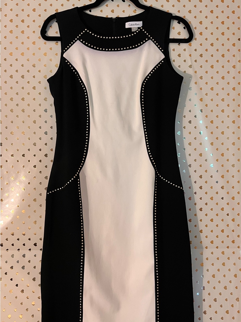Calvin Klein Black and White Stud-Trim Sheath Dress